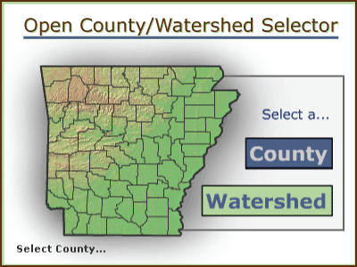 Map of selectable counties and watersheds